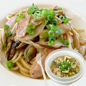 【パスタ】きのことベーコンの和風醤油